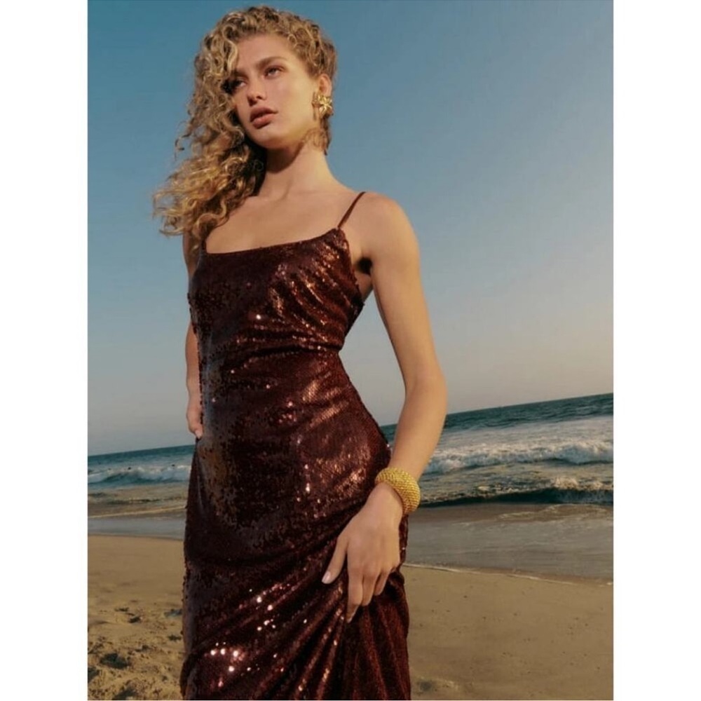 NEW Reformation Mariska Dress Chanti burgundy red Sequin tank slip dress sz 0 - Picture 2 of 8